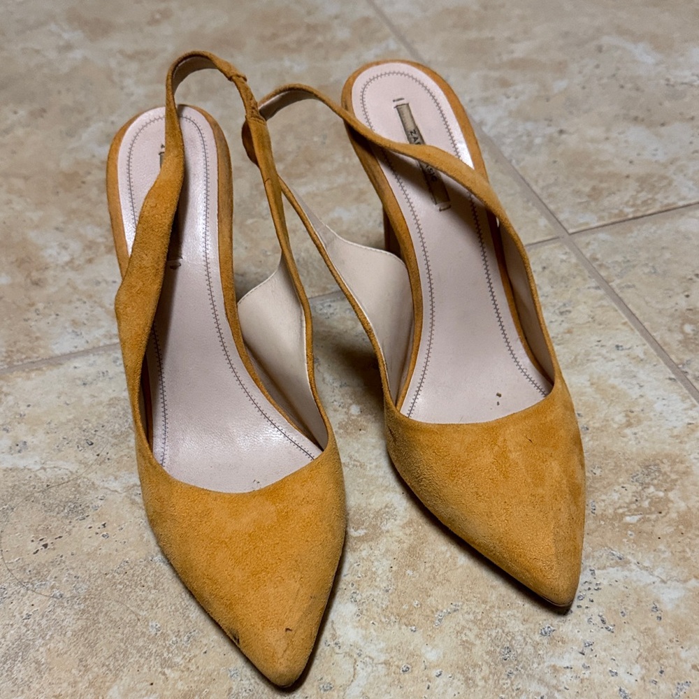 Zara Mustard Yellow Slingback Heels